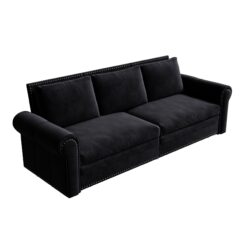 King Pull Out Sofa Bed, Chesterfield Sofa, 3 In 1 Velvet Convertible Sleeper Sofa With Nailhead Trim & Rolled Arm, Multi Functional Sofa Bed For Living Room, Bedroom, Apartment, Office - Black
