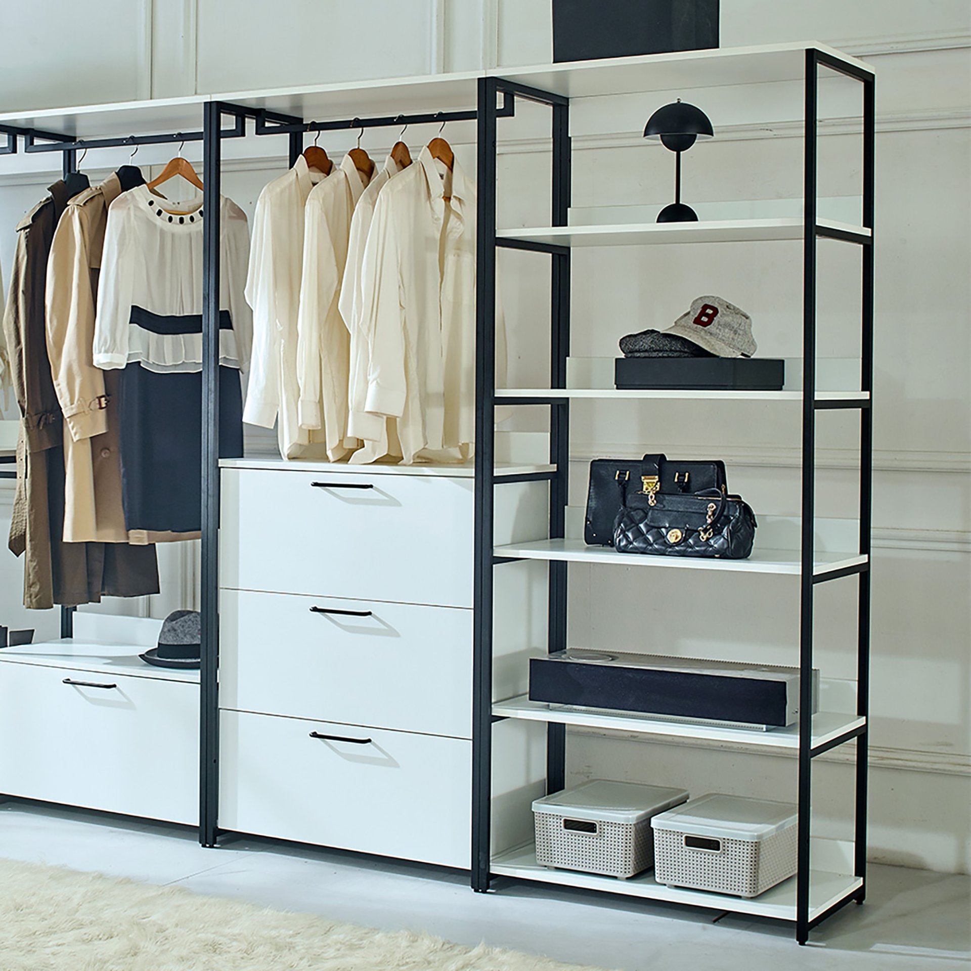 Fiona - Freestanding Walk In Wood Closet System & Metal Frame Durable Storage Solution Melamine - White - Image 7