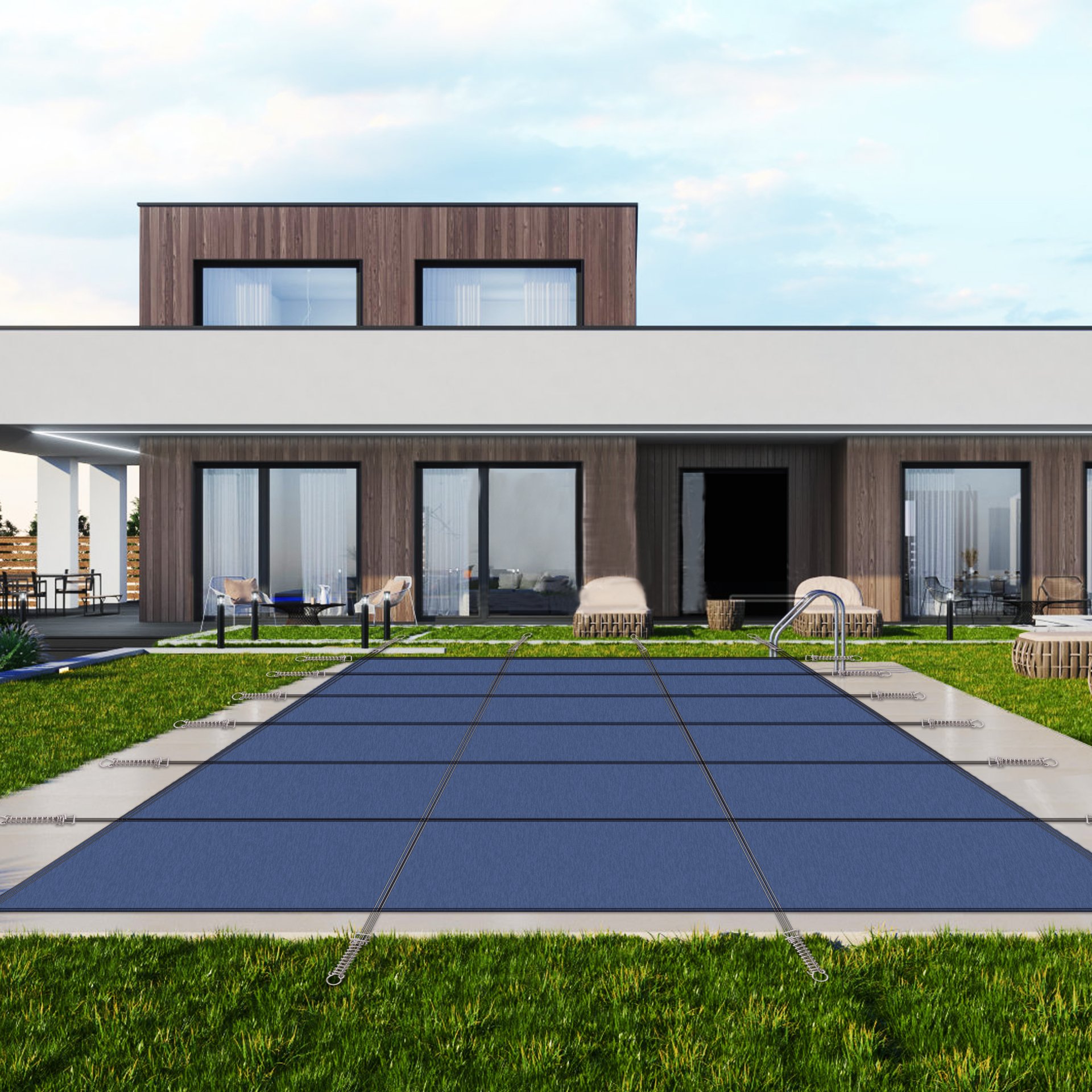 Inground Pool Safety Cover 16 X 32Ft Rectangle Winter Cover With Triple Stitched And Hardware Included - Blue - Image 5