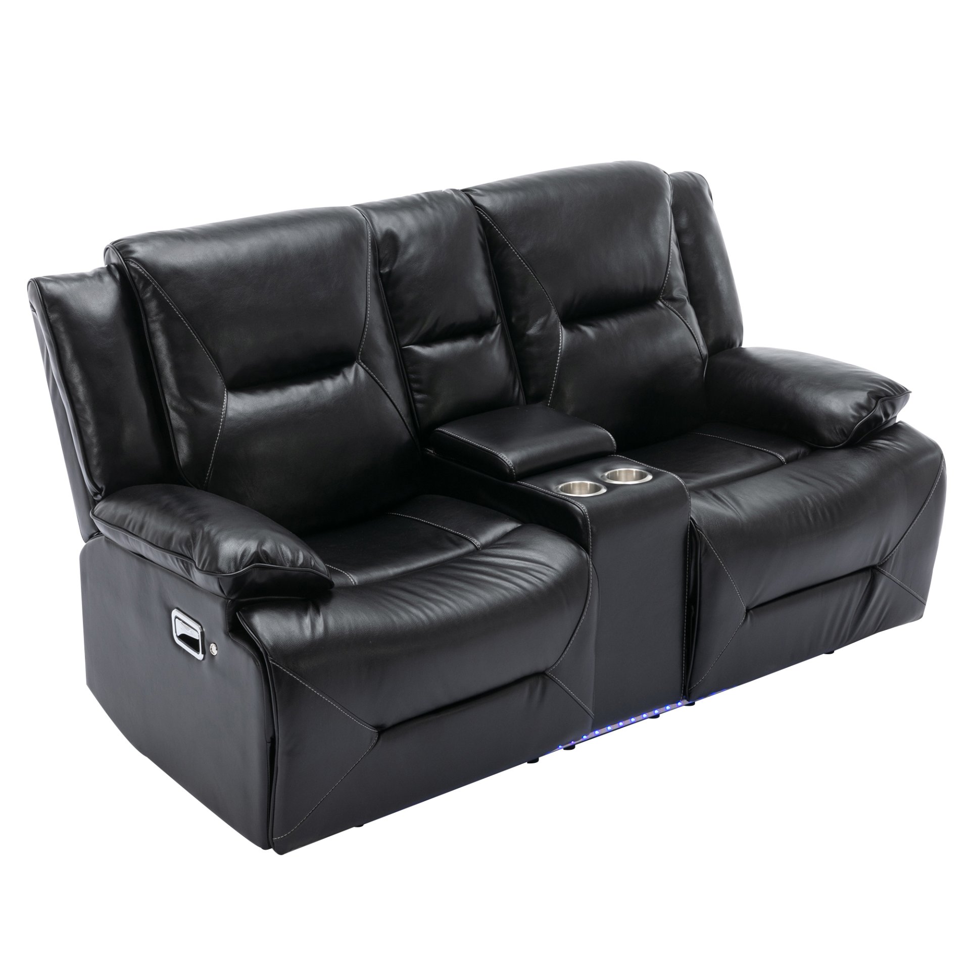 Home Theater Recliner Set Manual Recliner Chair With A Led Light Strip Two Built-In Cup Holders For Living Room - Black - Image 24