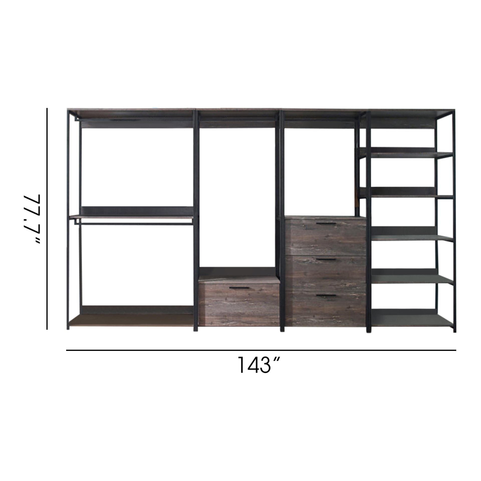 Monica - Wood Walk In Closet System, Powder Coated Metal Frame And Melamine - Rustic - Image 3