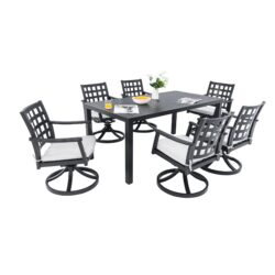 7 Pieces Modern Classic Outdoor Patio Dining Set, Rectangular Table & 6 Swivel Rock Dining Chairs, Rust Free, Weather Resistant - Ember Black