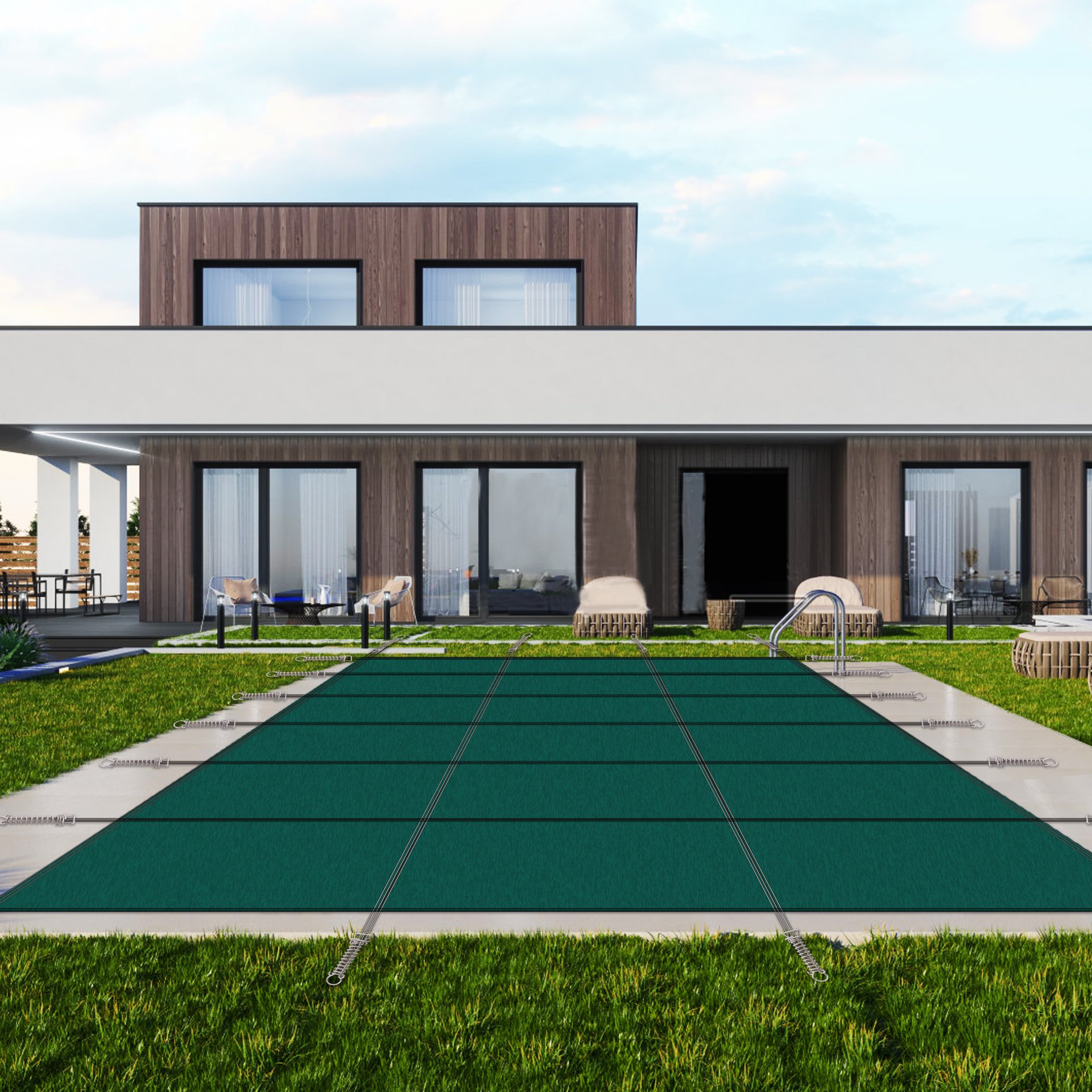 Green Mesh Inground Pool Safety Cover 16 X 32Ft Rectangle Winter Cover - Green - Image 5