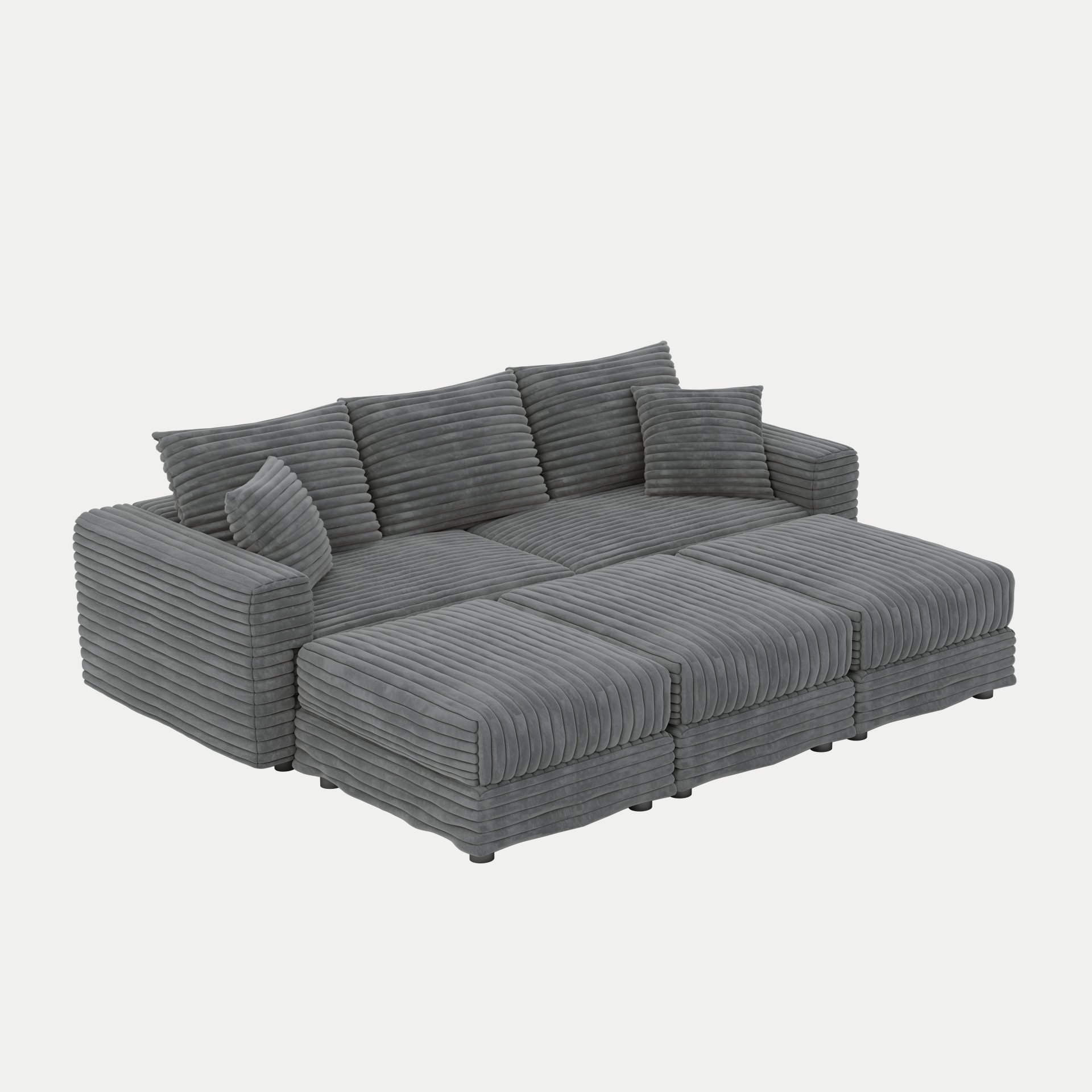 3 Seat Sofa, Deep Seat Couches With Soft Pillows And 3 Ottomans, Convertible Sofa Lounge Chair, For Living Room - Gray - Image 16