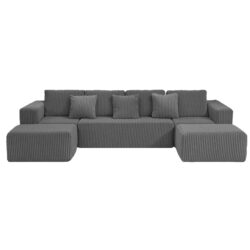 Modular U-Shaped Sectional Sofa, 4 Seater Chaise Lounge With Reversible Design - Gray
