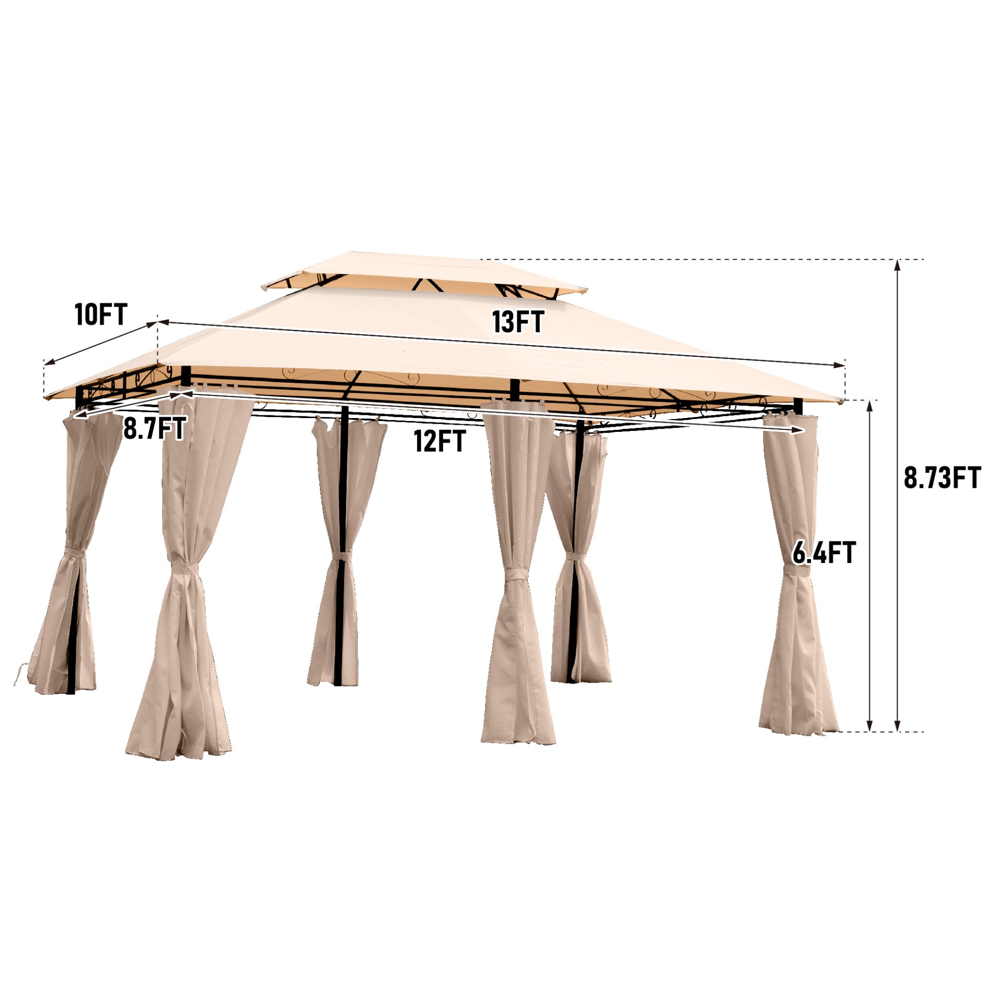 Outdoor Patio Gazebo Canopy Tent With Ventilated Double Roof And Mosquito Net, 13X10 Ft - Khaki - Image 3