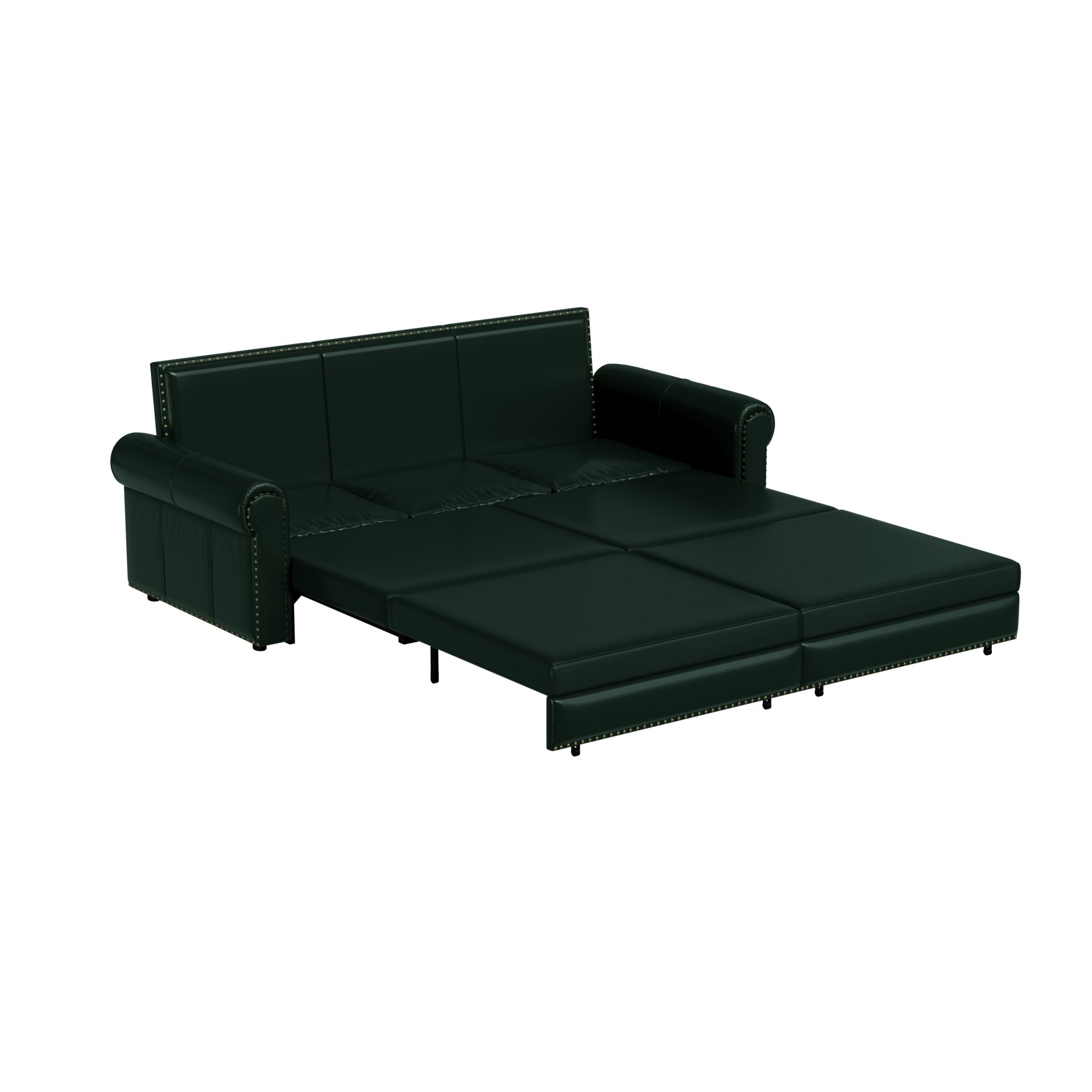 Pull Out Sofa Bed, 3 In 1 Convertible Sleeper Sofa With Nailhead Trim & Rolled Arm, Multi Functional Sofa Bed For Living Room, Bedroom, Apartment, Office - Green - Image 12