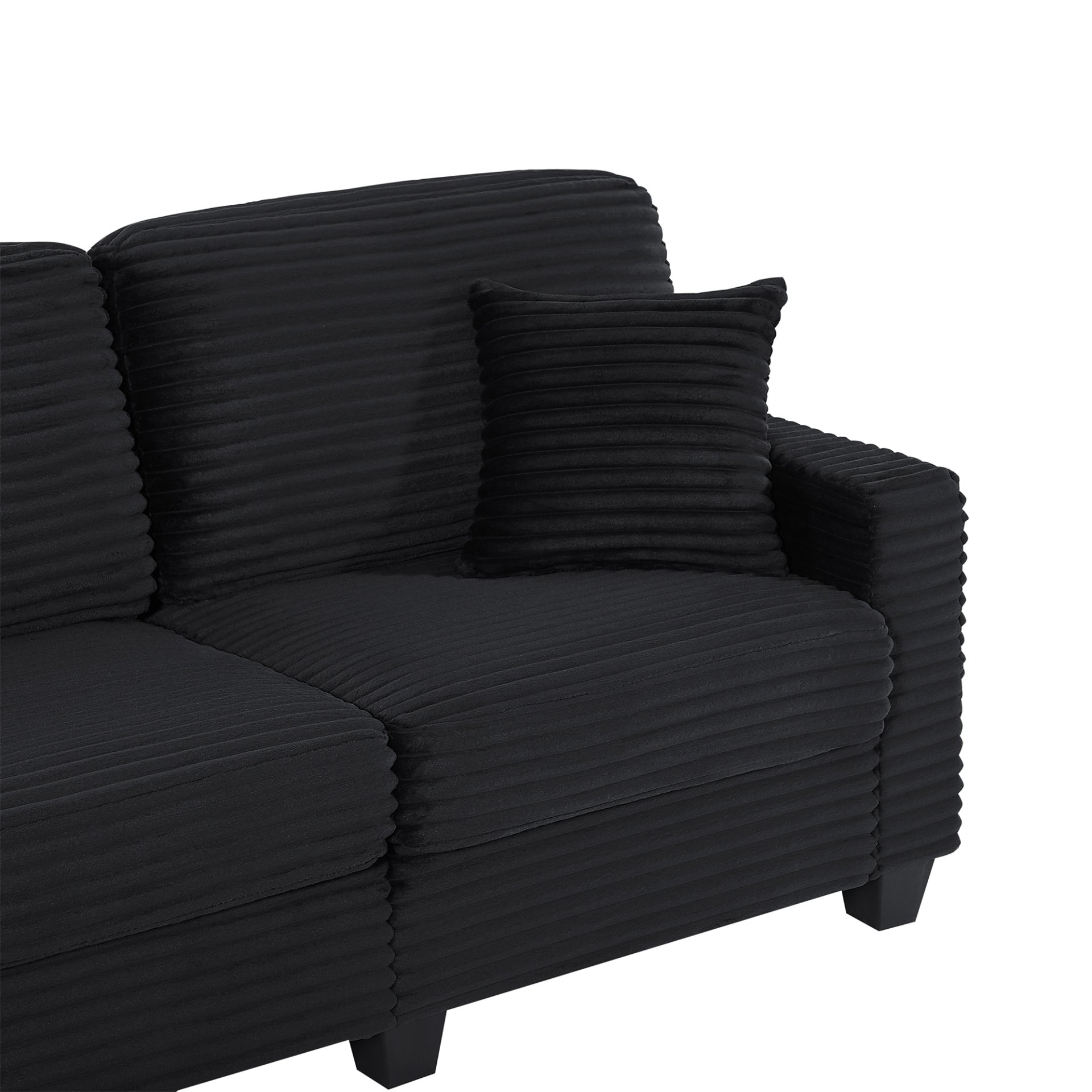 Upholstered U Shaped Sectional Sofa With Movable Ottoman And Side Storage Pockets - Black - Image 24
