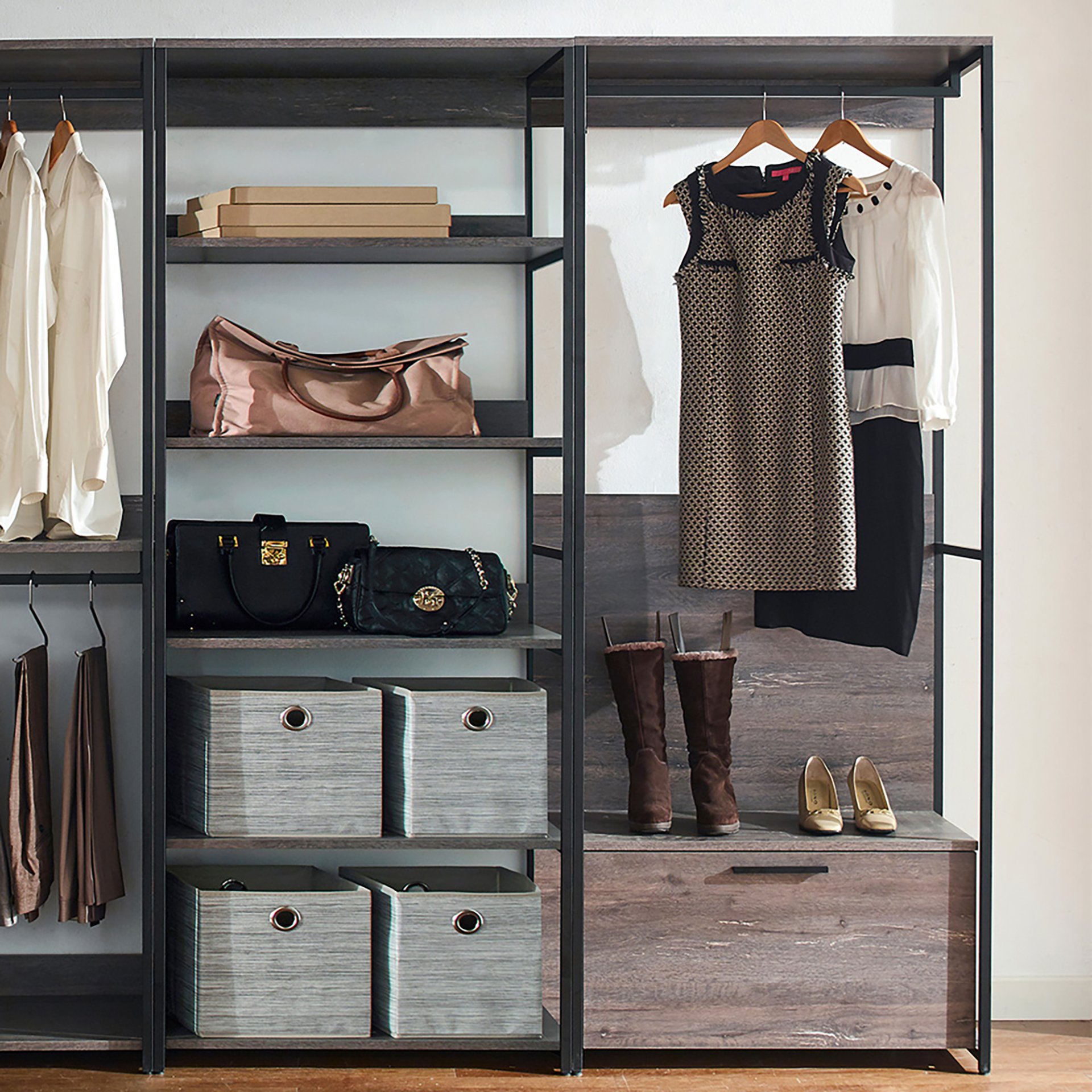Monica - Walk In Closet System With Modular Design Melamine - Rustic - Image 8