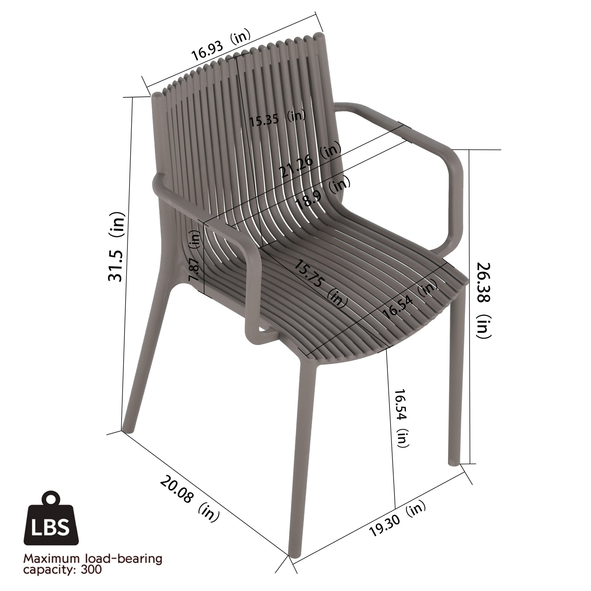 4 Piece Stackable Single Chairs With Vertical Stripe Design For All Weather - Warm Gray - Image 3