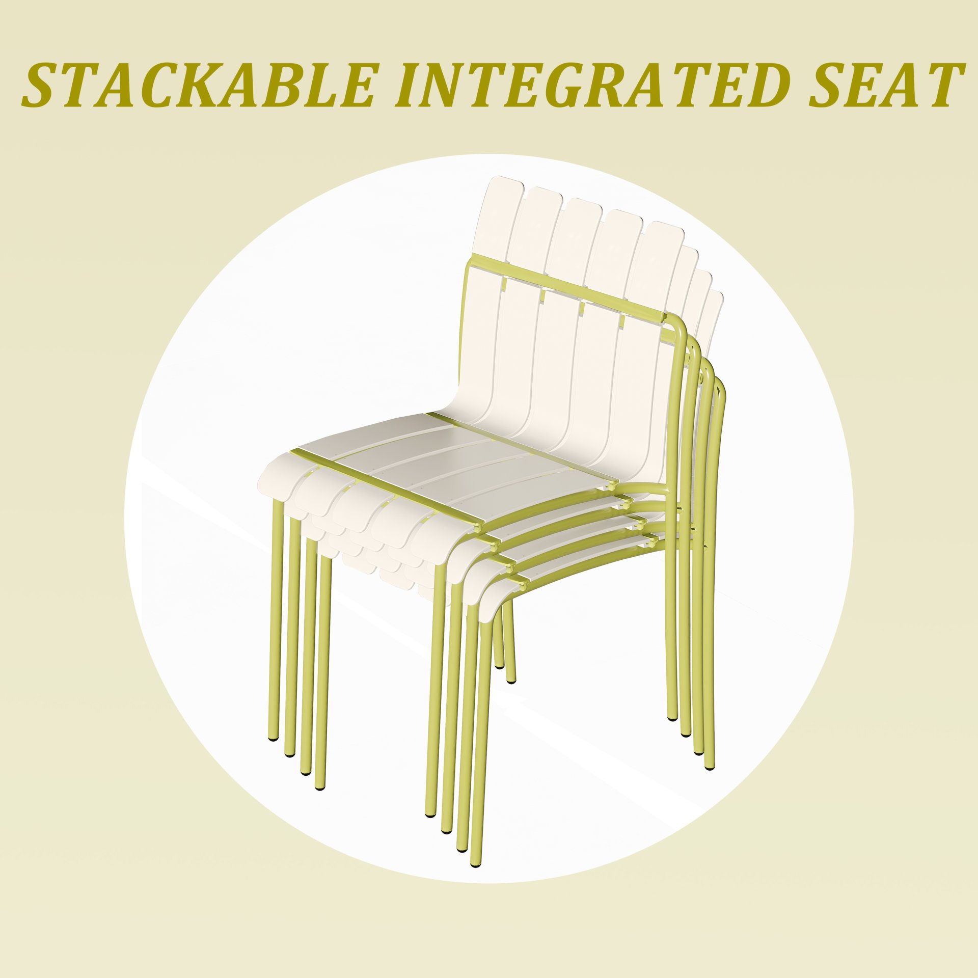 4 Piece Set Of Color Block Designed Single Chairs With Folding Square Table - Grain Yellow / Khaki / White - Image 19