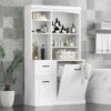 Bathroom Storage Cabinet With Tilt Out Hamper, Tall Free Standing Organizer With Drawers & Adjustable Shelves, Linen Tower With Steel Handles - White - Image 5