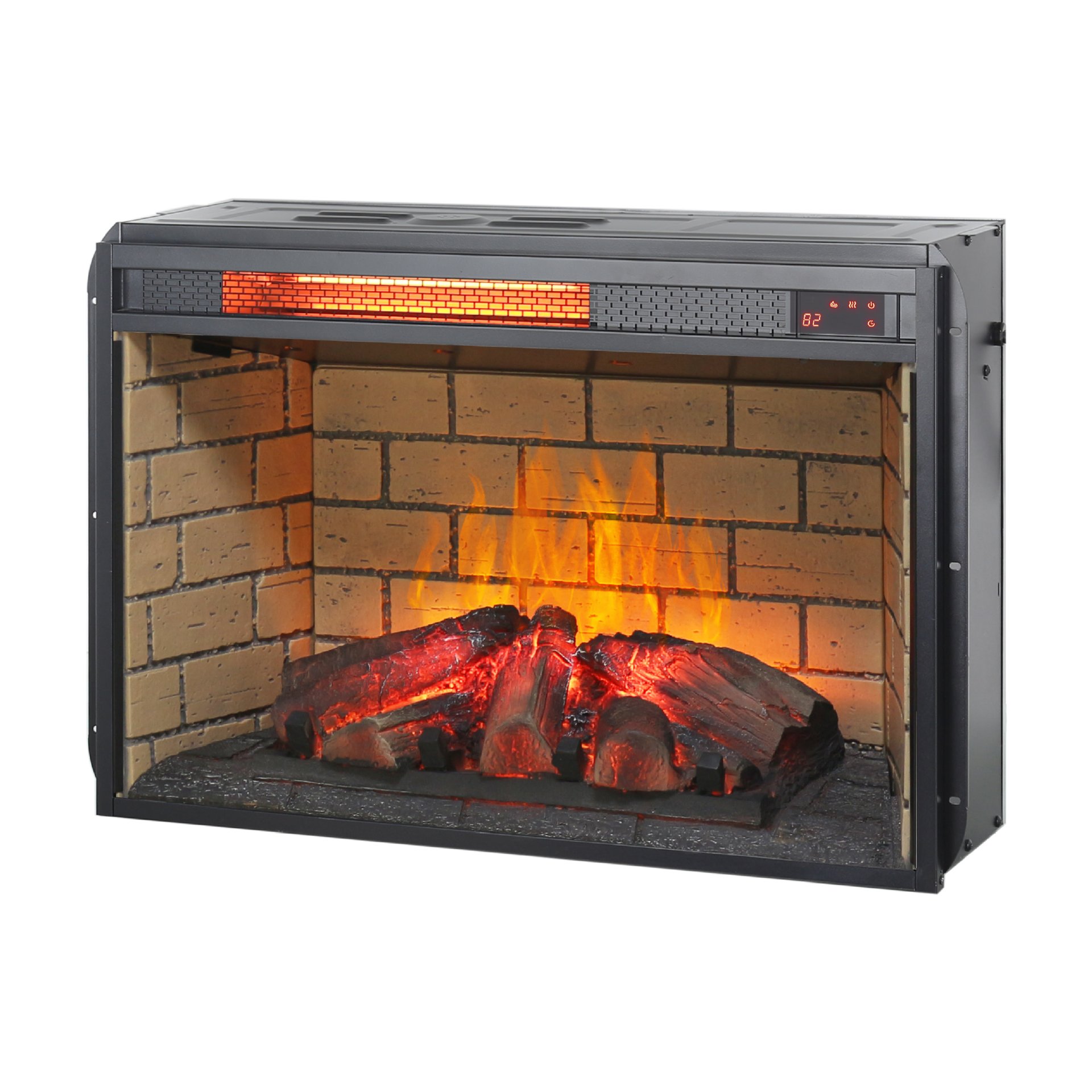 26" Infrared Quartz Heater Fireplace Insert -Woodlog Version With Brick - Antique Black - Image 7