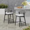 Outdoor Counter Height Metal Frame Counter Stools With Scallop Shaped Backrest & Water Resistant Cushions (Set of 2) - Matte Black - Image 4
