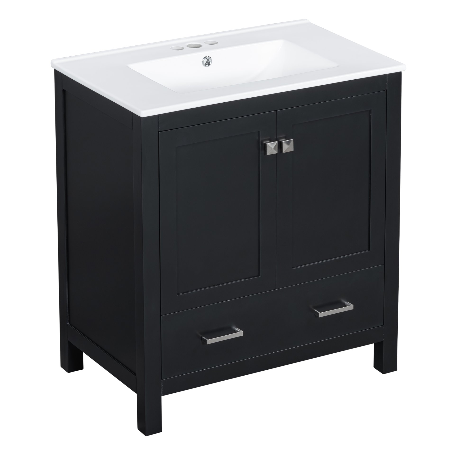 Bathroom Vanity With Single Sink, Combo Cabinet Undermount Sink, Bathroom Storage Cabinet With 2 Doors And A Drawer, Soft Closing, Multifunctional Storage, Solid Wood Frame - Black - Image 13