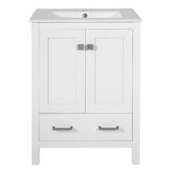 Bathroom Vanity With Integrated Undermount Sinks, Soft Close Doors, Divided Drawer, And Double Layer Shelf - White