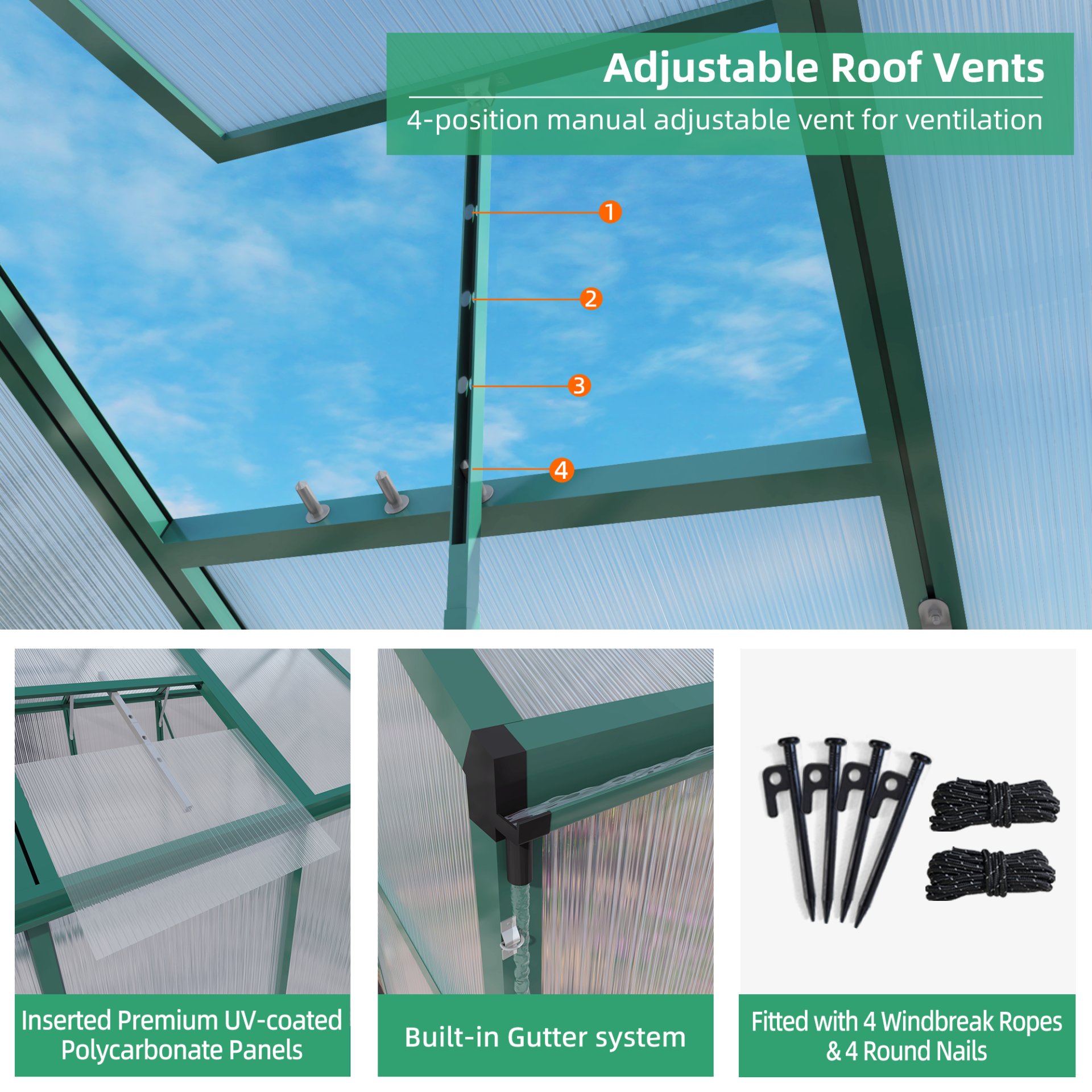 Newly Marketed Gain Height Windproof Aluminum Greenhouse 6 X 8 Ft Polycarbonate Greenhouse Raised Base And Anchor Aluminum Heavy Duty Walk - In Greenhouses For Outdoor Backyard In All Season - Green - Image 12