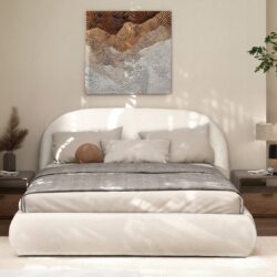 Archie Puffy Grounded - Queen Upholstered Platform Bed - Almond White