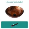 Vessel Bathroom Sink With Pop Up Drain, Round Bowl For Vanity Smooth - Brown - Image 5