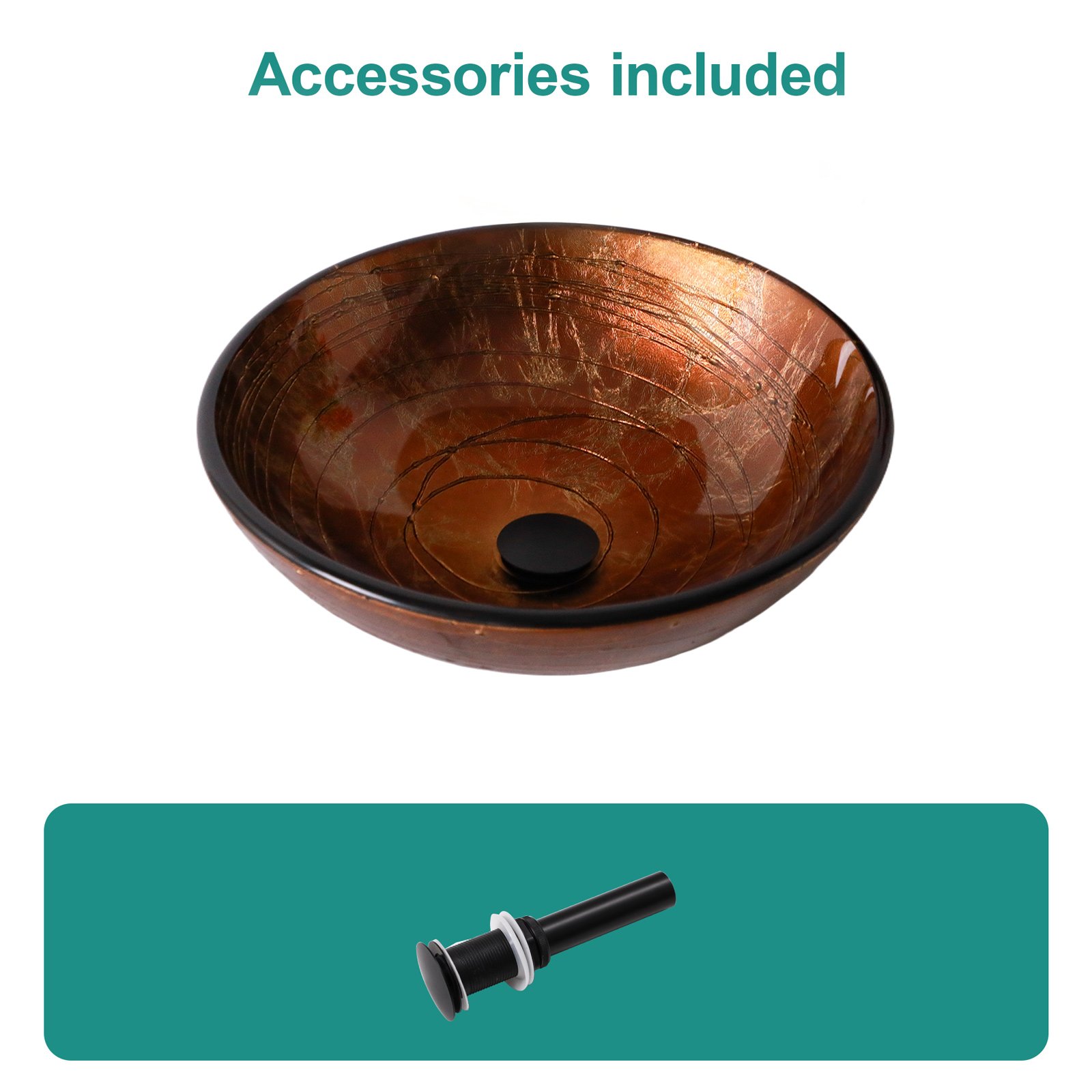 Vessel Bathroom Sink With Pop Up Drain, Round Bowl For Vanity Smooth - Brown - Image 5