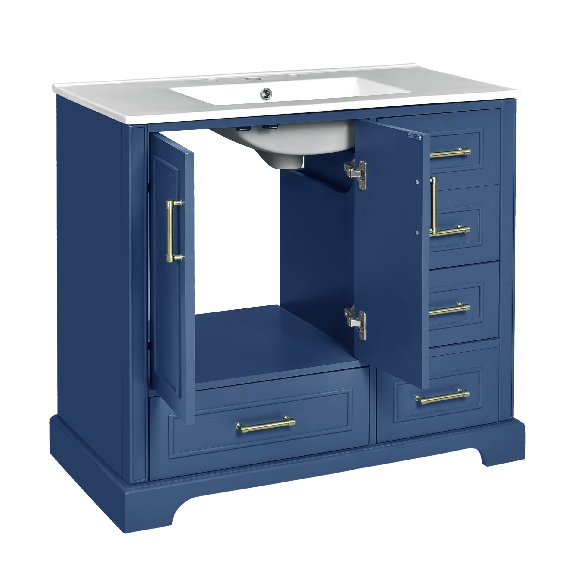 Traditional 36" Bathroom Vanity With Sink, Cabinet With Soft Close Doors And Drawers - Blue - Image 17