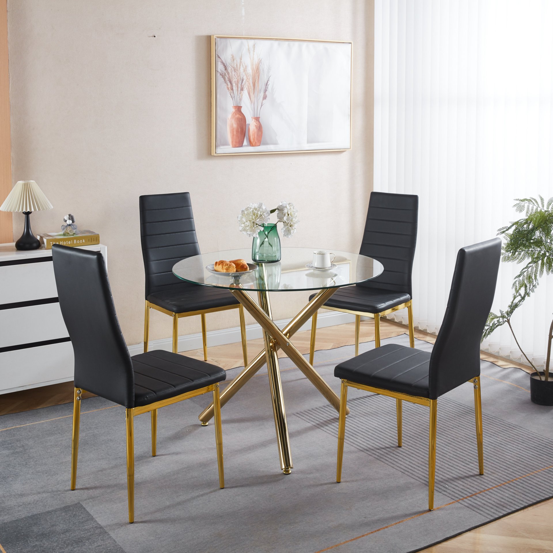 Dining Chair Design For Kitchen (Set of 4) - Golden Black - Image 6
