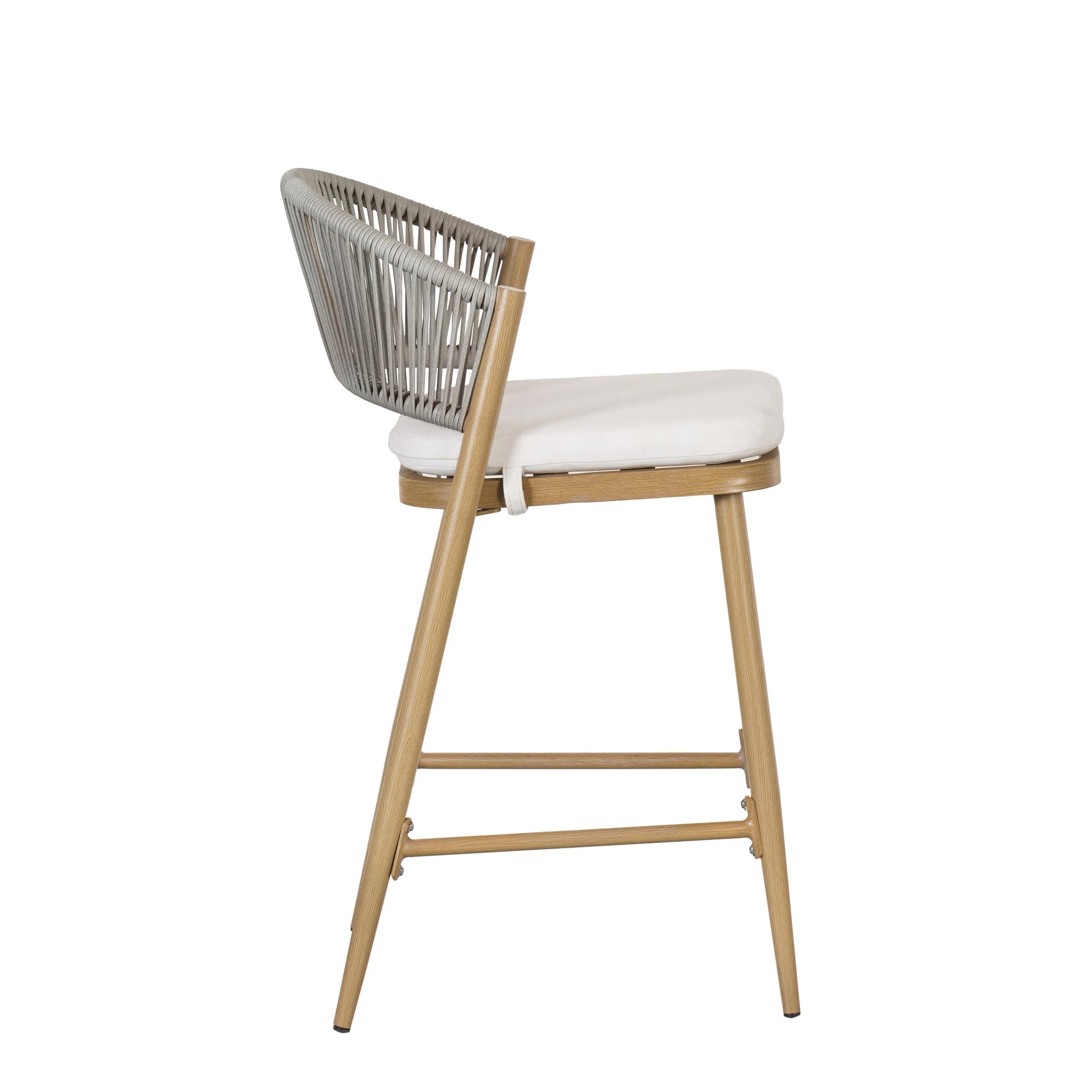Outdoor Counter Height Aluminum Frame Counter Stools With Scallop Shaped Backrest & Water Resistant Cushions (Set of 2) - Maple - Image 17
