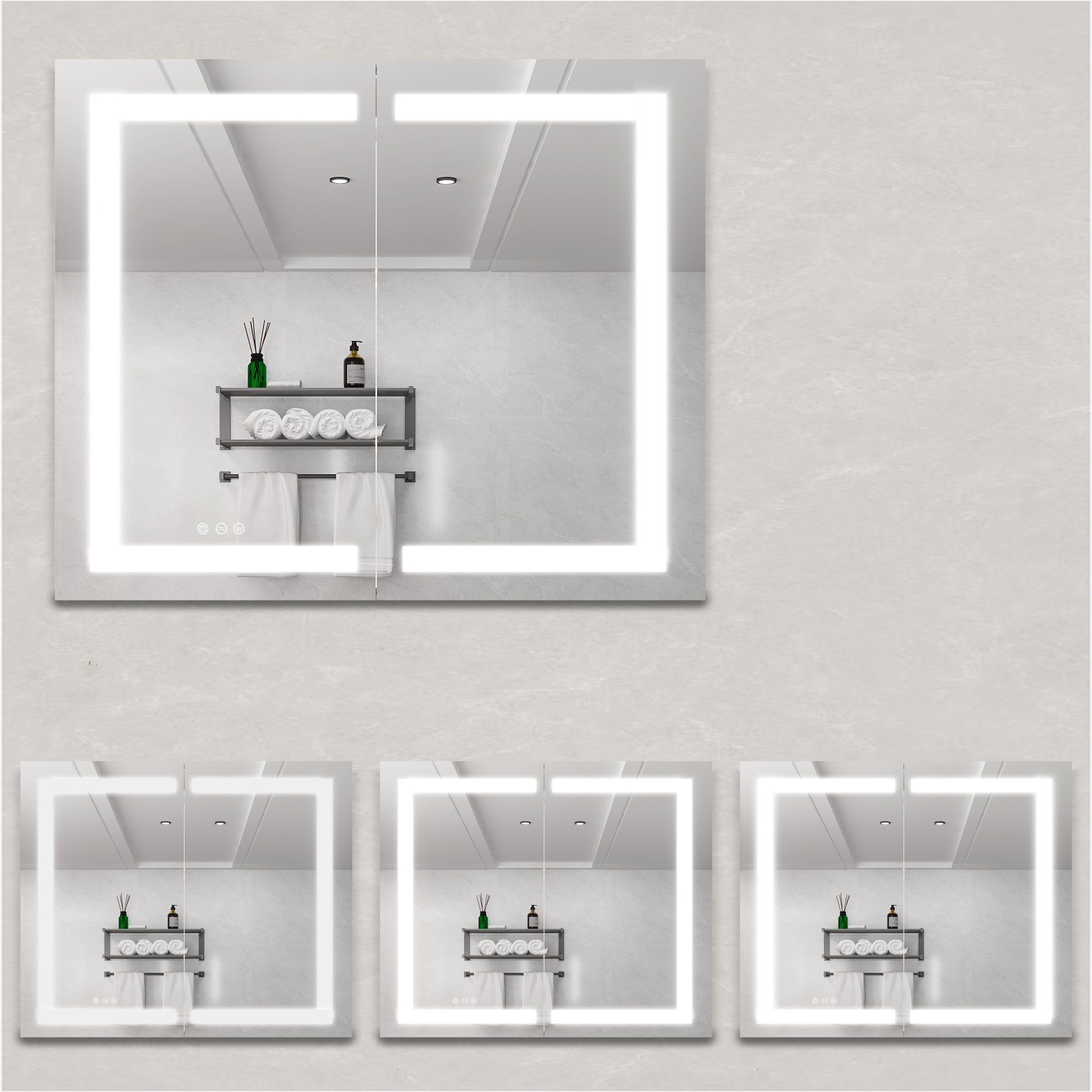 36" X 30" Medicine Cabinet With LED Vanity Mirror, Anti-Fog, Recessed Or Surface Mount, Waterproof, Dimmable, Aluminum 3000K~6000K Lighted Double Door Bathroom Cabinet With Touch Switch - Silver - Image 7