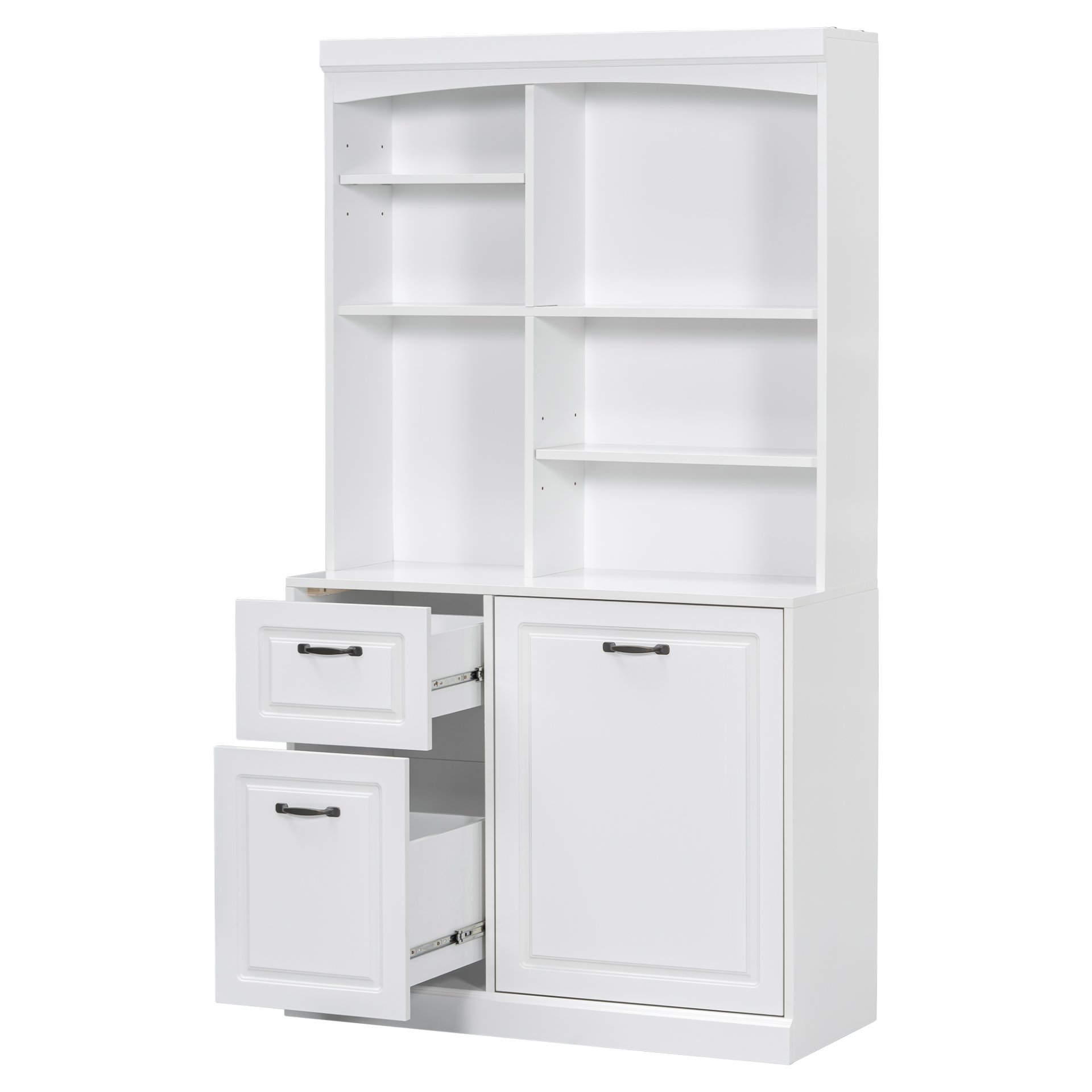 Bathroom Storage Cabinet With Tilt Out Hamper, Tall Free Standing Organizer With Drawers & Adjustable Shelves, Linen Tower With Steel Handles - White - Image 13