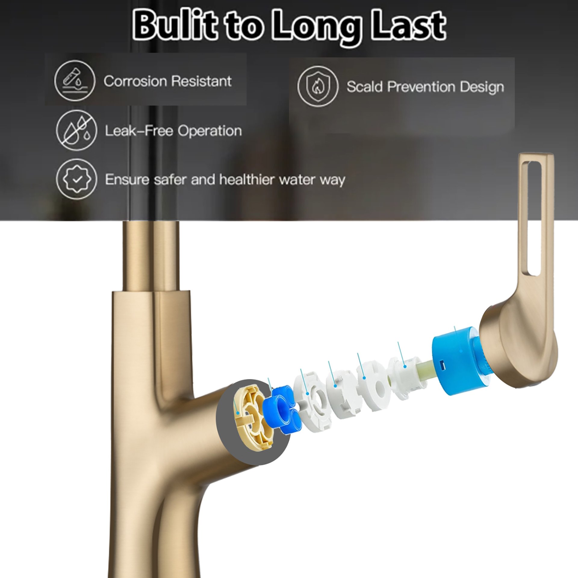 Kitchen Waterfall Faucet With Pull Down Sprayer, Single Handle, 360 Degree Rotating Zinc Alloy - Brushed Gold - Image 8