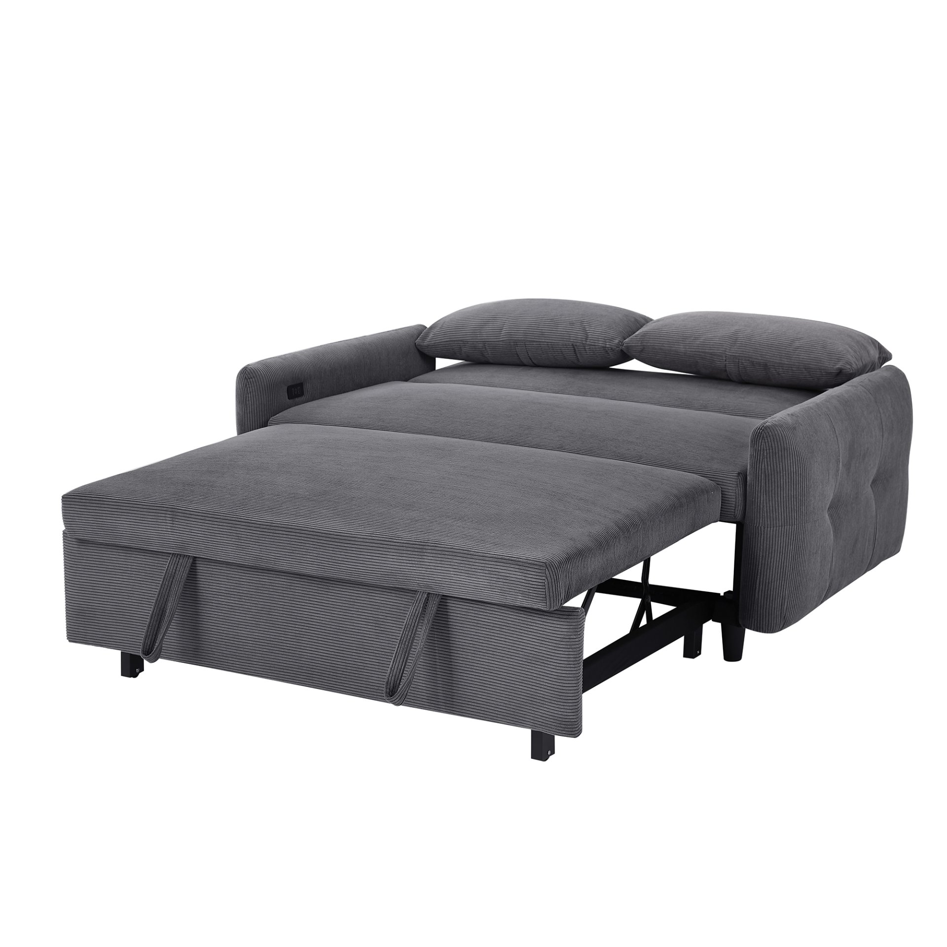 Pull Out Sofa Bed Convertible Couch 2 Seat Loveseat Sofa Modern Sleeper Sofa With 2 Throw Pillows And USB Ports For Living Room - Dark Gray - Image 23