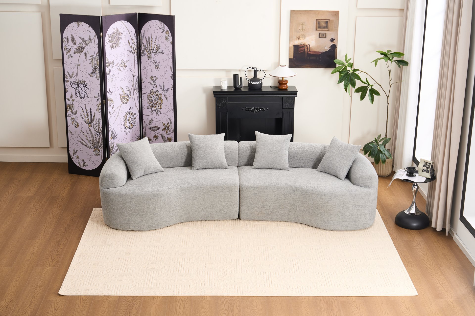 4 Seater Sofa With Chenille Fabric, 30D, 60 Hardness Full Sponge, 4 Pillow For Living Room, Home Furniture Sleeper Sectional Sofa For Apartment - Gray - Image 21