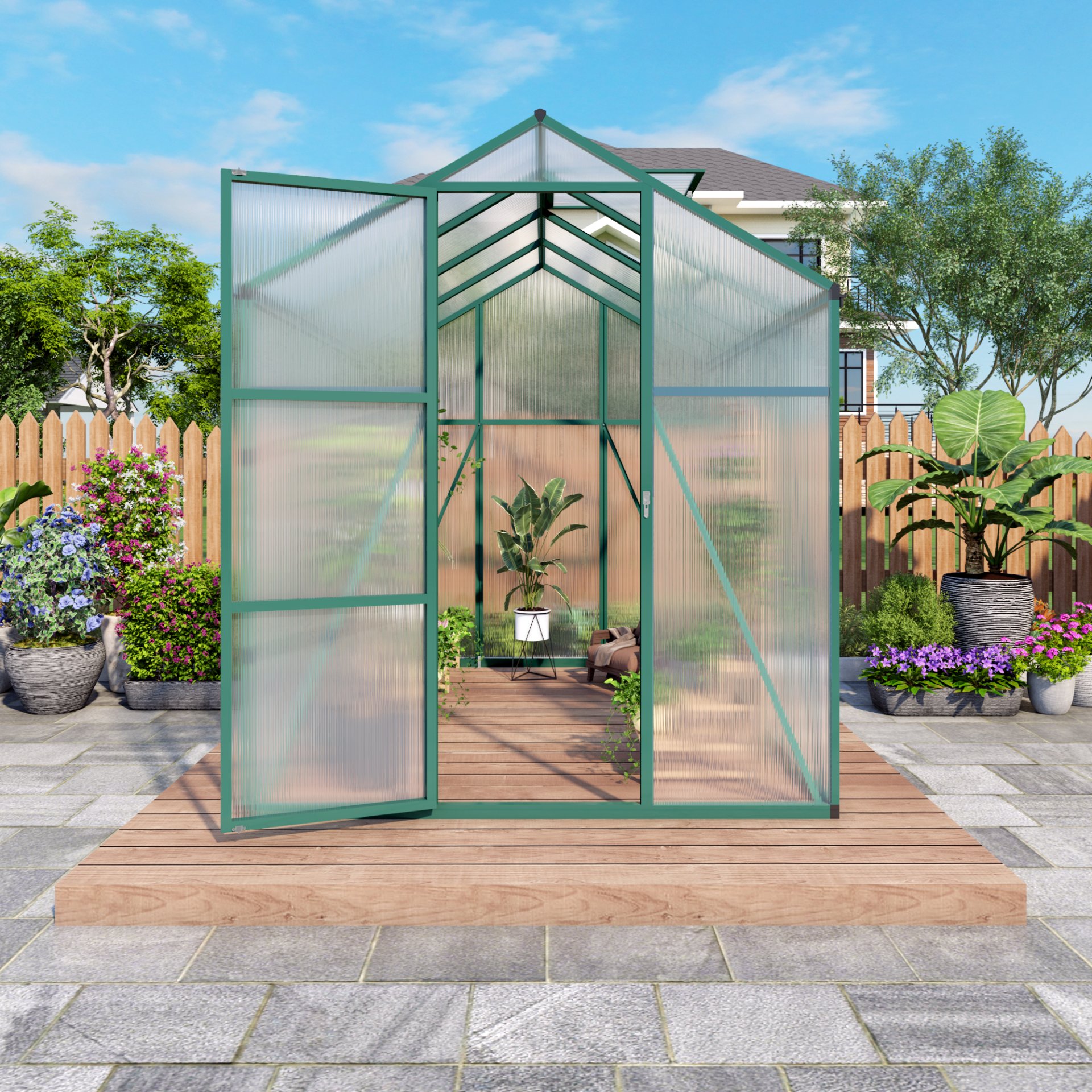Newly Marketed Gain Height Windproof Aluminum Greenhouse 6 X 8 Ft Polycarbonate Greenhouse Raised Base And Anchor Aluminum Heavy Duty Walk - In Greenhouses For Outdoor Backyard In All Season - Green - Image 15