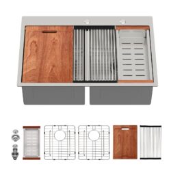 Topmount Drop In Kitchen Sink, Double Bowl 50 / 50 - Brushed Nickel