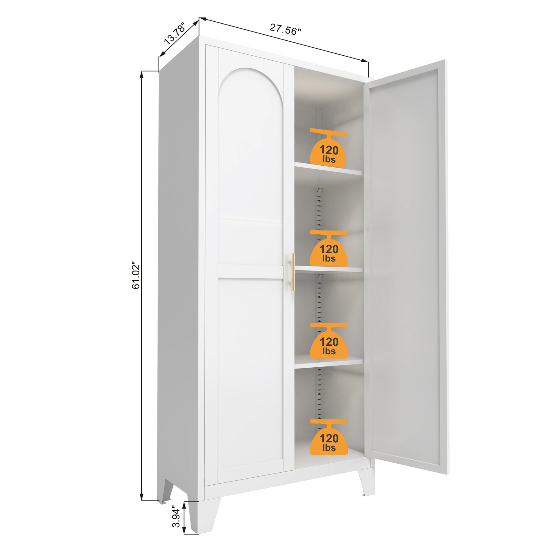 2 Shapely Doors Cabinet With Lock, Metal Storage Cabinet With Doors And Adjustable Shelves, For Bedroom, Living Room, Kitchen - Beige - Image 3