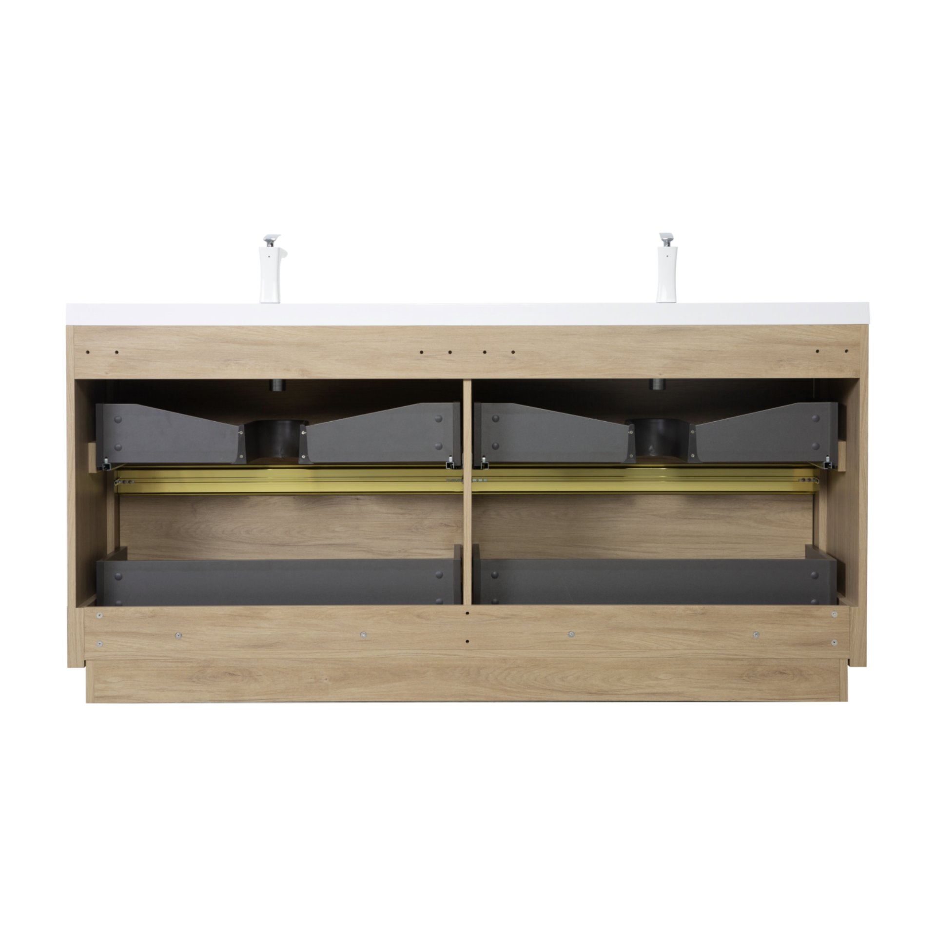 Bathin Freestanding Bathroom Vanity With Double Sinks, Bathroom Storage Vanity Cabinet With Stone Resin Countertop And Soft Close Drawers - Natural Oak - Image 12