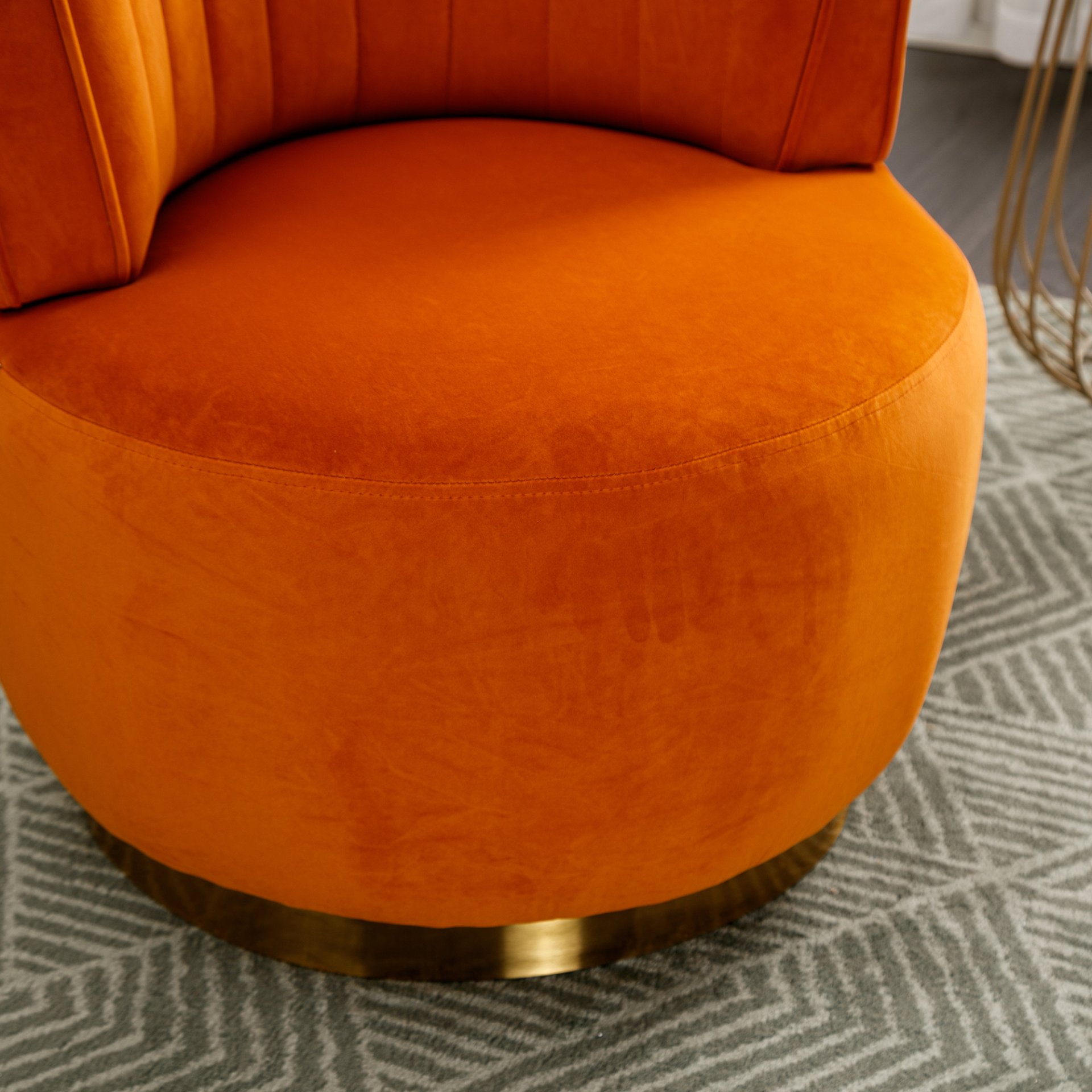 360 Degree Swivel Cuddle Barrel Accent Sofa Chair, Fluffy Round Armchair - Orange - Image 11