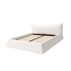 Queen Size Upholstered Platform Bed With Special Shaped Velvet Headboard - Cream