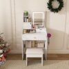 LED Vanity Mirror With Stool, 2 Drawers & 5 Storage Cabinets, Adjustable Lighting Mdf Dressing Table For Bedroom - White - Image 2