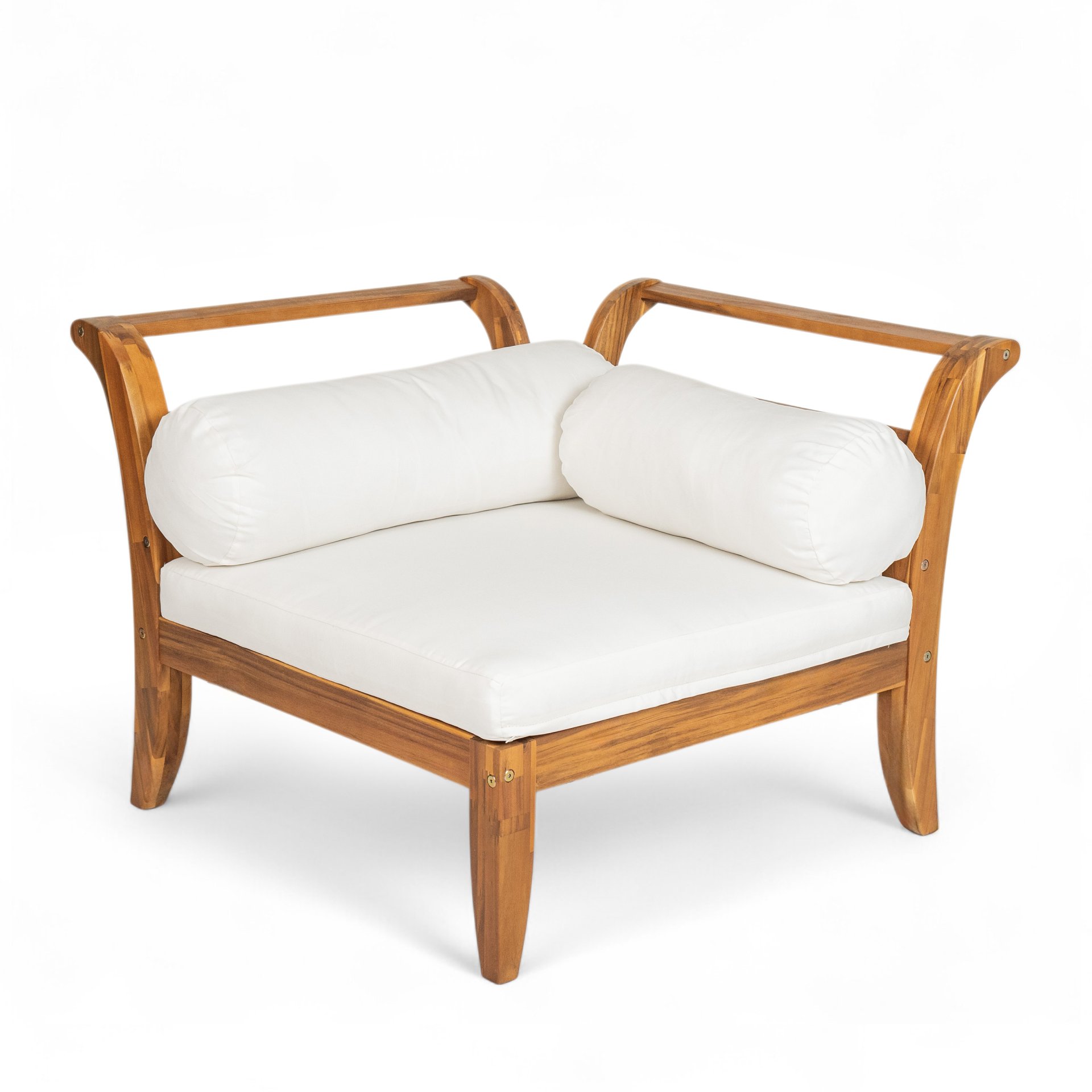 6 Piece Patio Sofa Set, Acacia Wood Outdoor Modular Sectional Garden Furniture Set L Shaped Conversation Set, Convertible Daybed With Tea Table, Ottoman, 5 Cushions And Pillows - Teak / Beige - Image 15