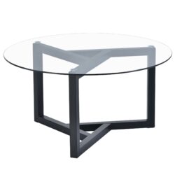 Round Glass Coffee Table Modern Cocktail Table With Tempered Glass Top & Sturdy Wood Base - Black