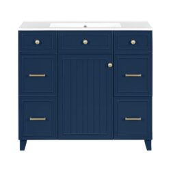 Bathroom Vanity With Sink, Soft Close Doors, Adjustable Shelves - Blue