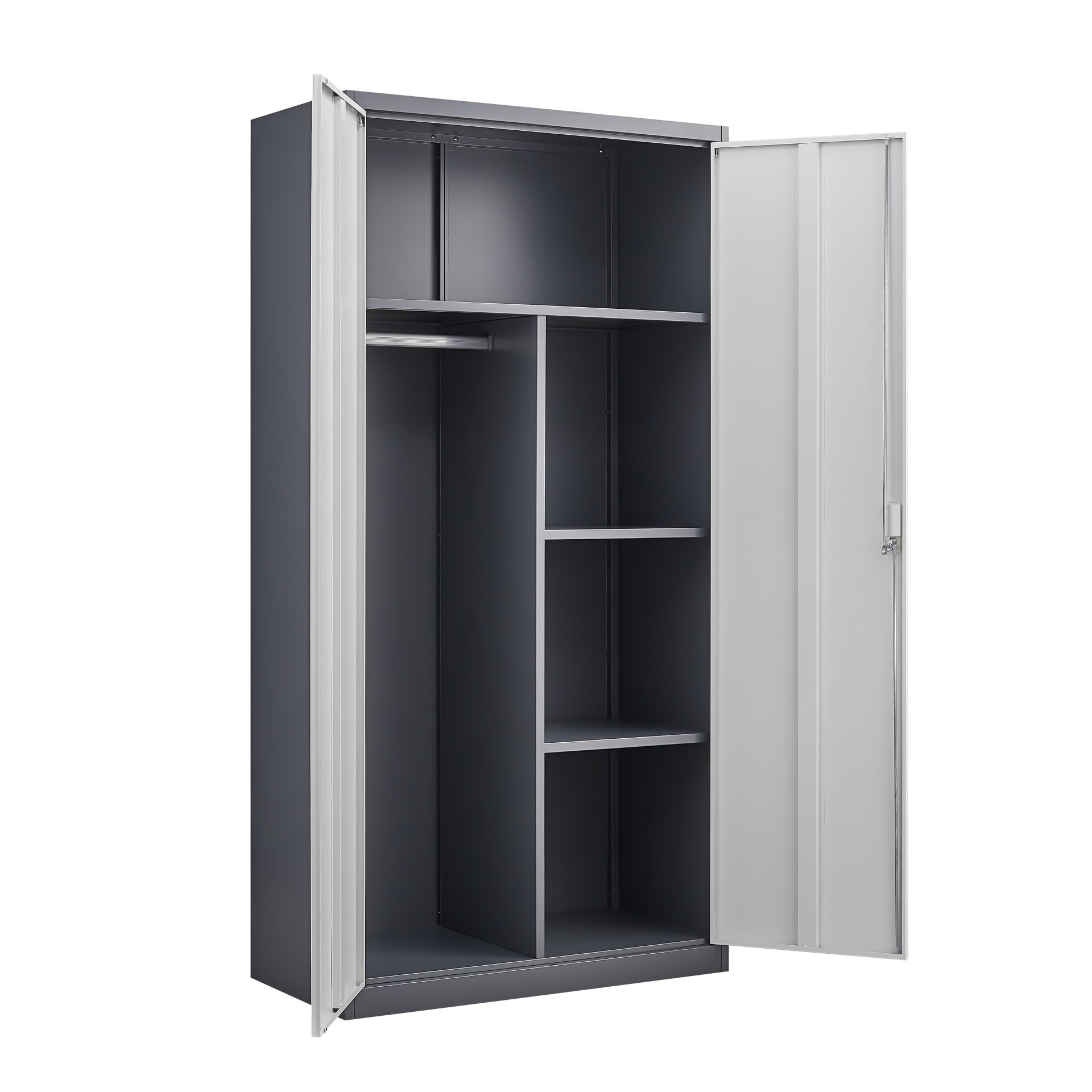 Large Capacity Wardrobe With Hanging Rod And Compartments - Grey - Image 8