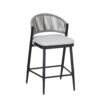 Outdoor Counter Height Metal Frame Counter Stools With Scallop Shaped Backrest & Water Resistant Cushions (Set of 2) - Matte Black - Image 15