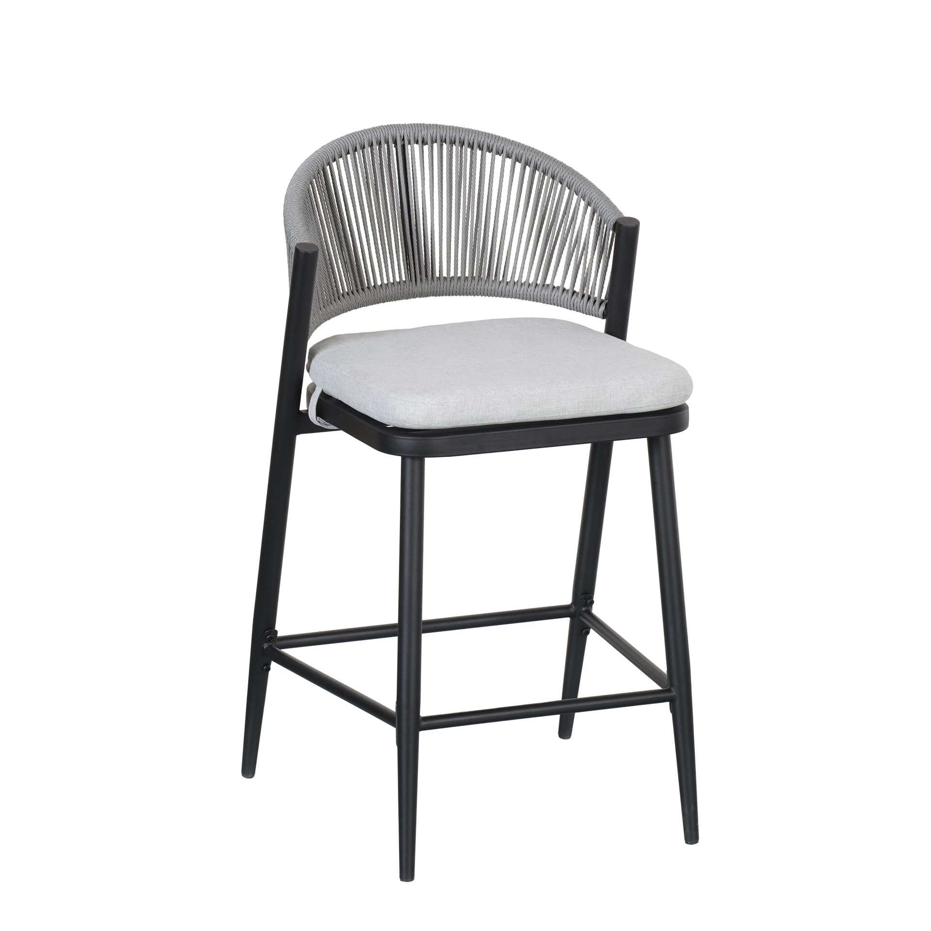 Outdoor Counter Height Metal Frame Counter Stools With Scallop Shaped Backrest & Water Resistant Cushions (Set of 2) - Matte Black - Image 15
