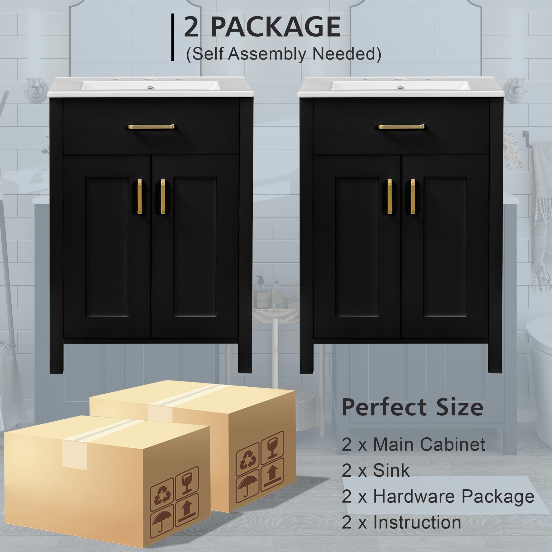 Bathroom Vanity With Sink, Soft Close Doors, Flip Drawer, U Shaped Shelves - Black - Image 11