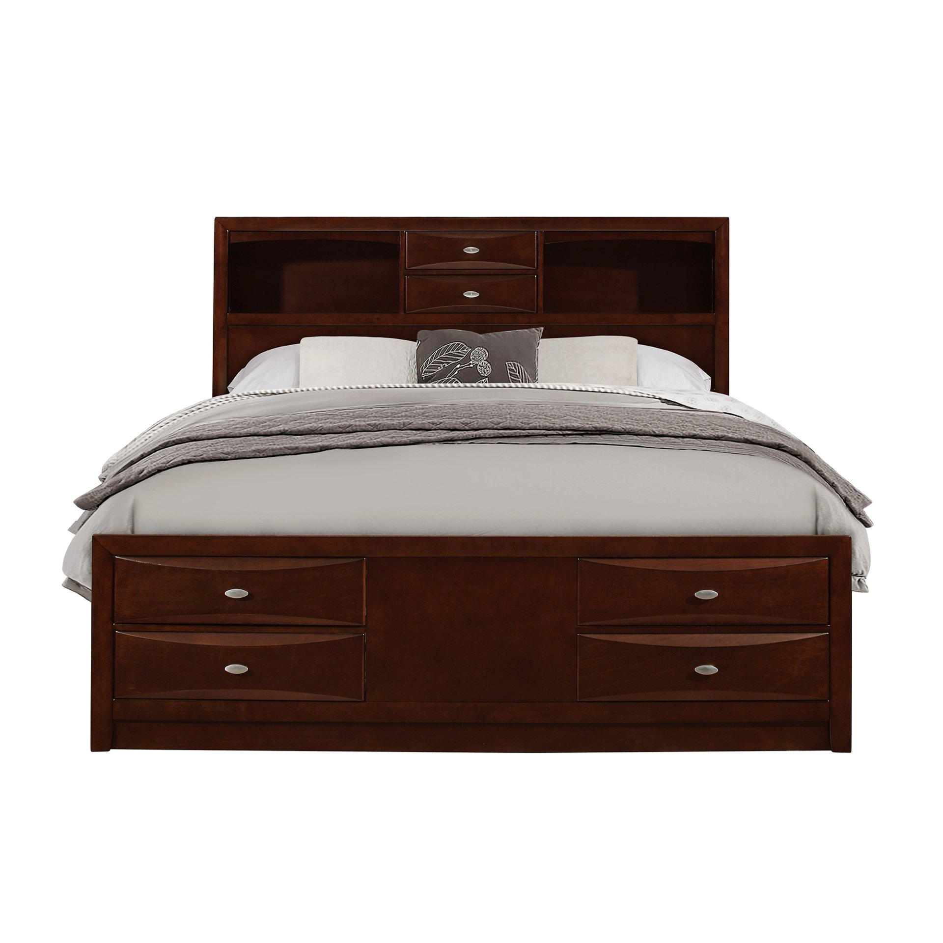 Lucille - Full Bed With Storage Drawers Bookcase Headboard - Walnut - Image 4
