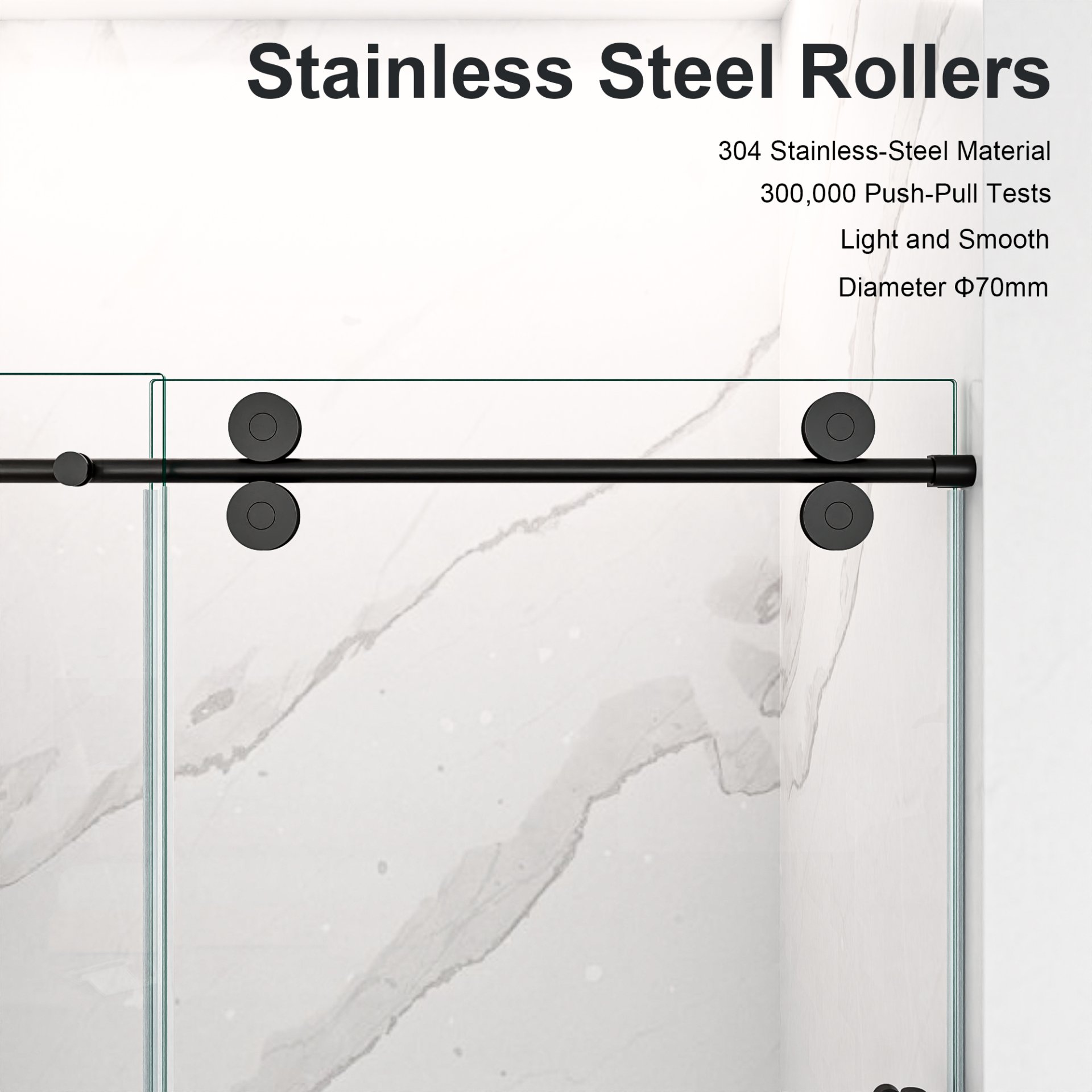 Frameless Single Sliding Shower Door With Clear Tempered Glass - Matte Black - Image 6