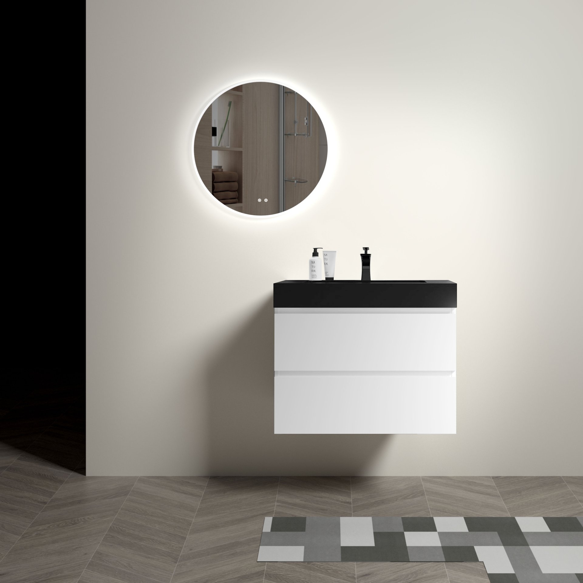 Alice - 30" Bathroom Vanity With Sink, Large Storage Wall Mounted Floating Bathroom Vanity For Modern Bathroom, One-Piece Black Sink Basin Without Drain And Faucet - White / Black - Image 4