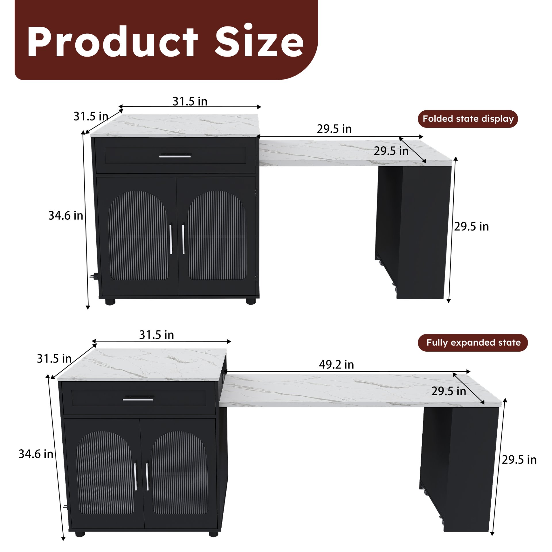 Expandable Kitchen Island With Dining Table - Black - Image 3